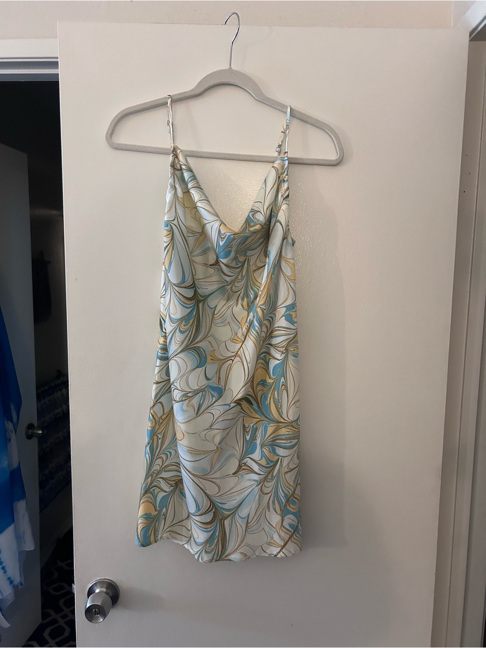 Forever 21 Cowl Neck Slip Dress in Blue, Gold & Cream